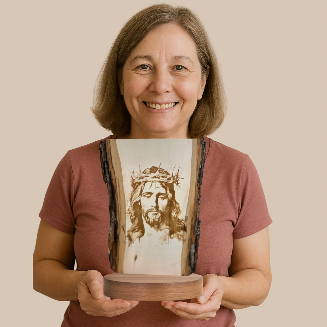 Jesús con Corona de Espinas - Grabado en Madera Natural