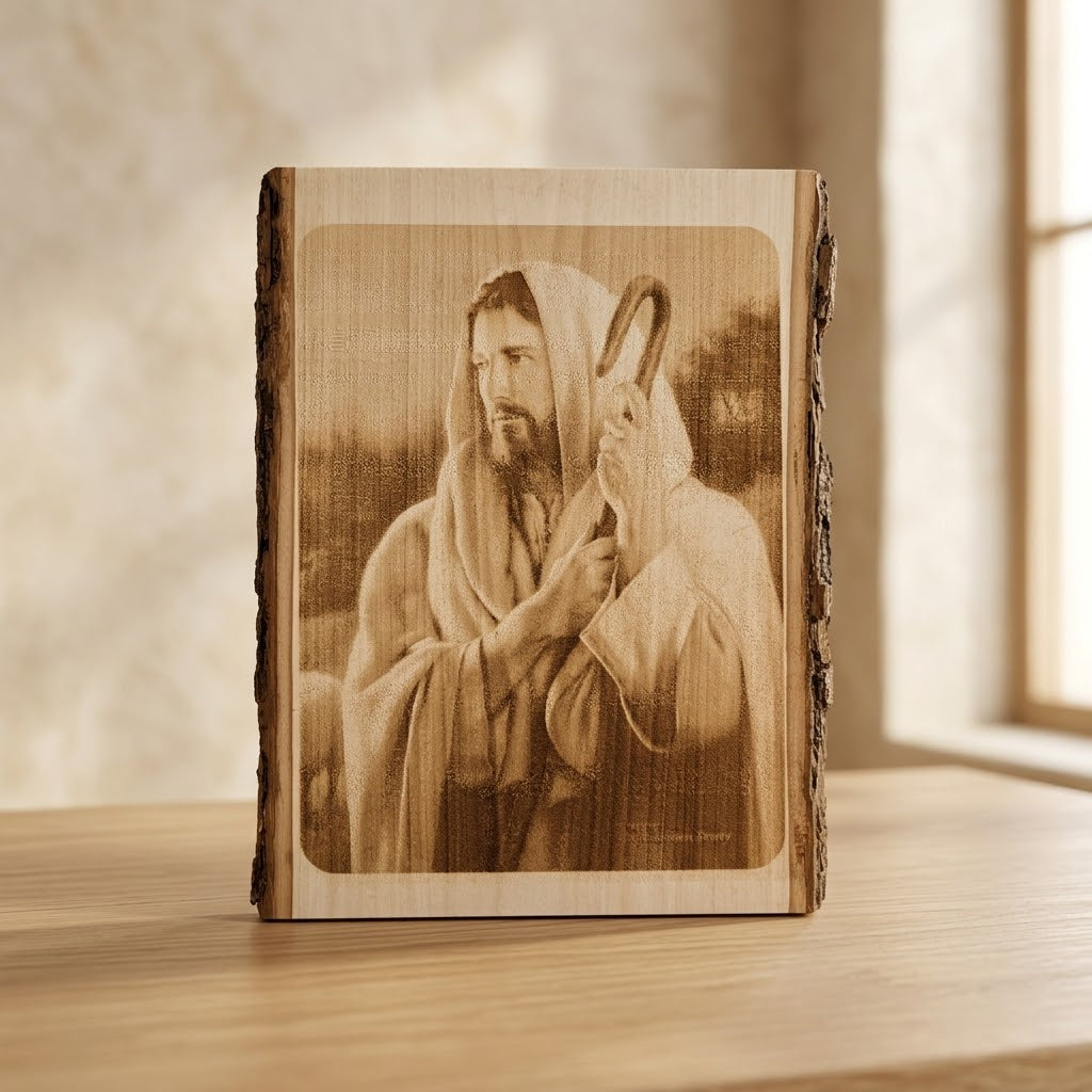 Jesus the Good Shepherd – Engraved Wood Wall Art