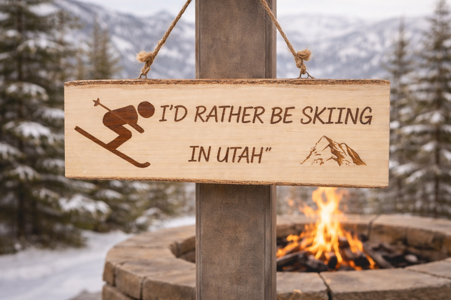 Wooden Sign “I’d Rather Be Skiing in Utah” – Rustic Cabin Decor
