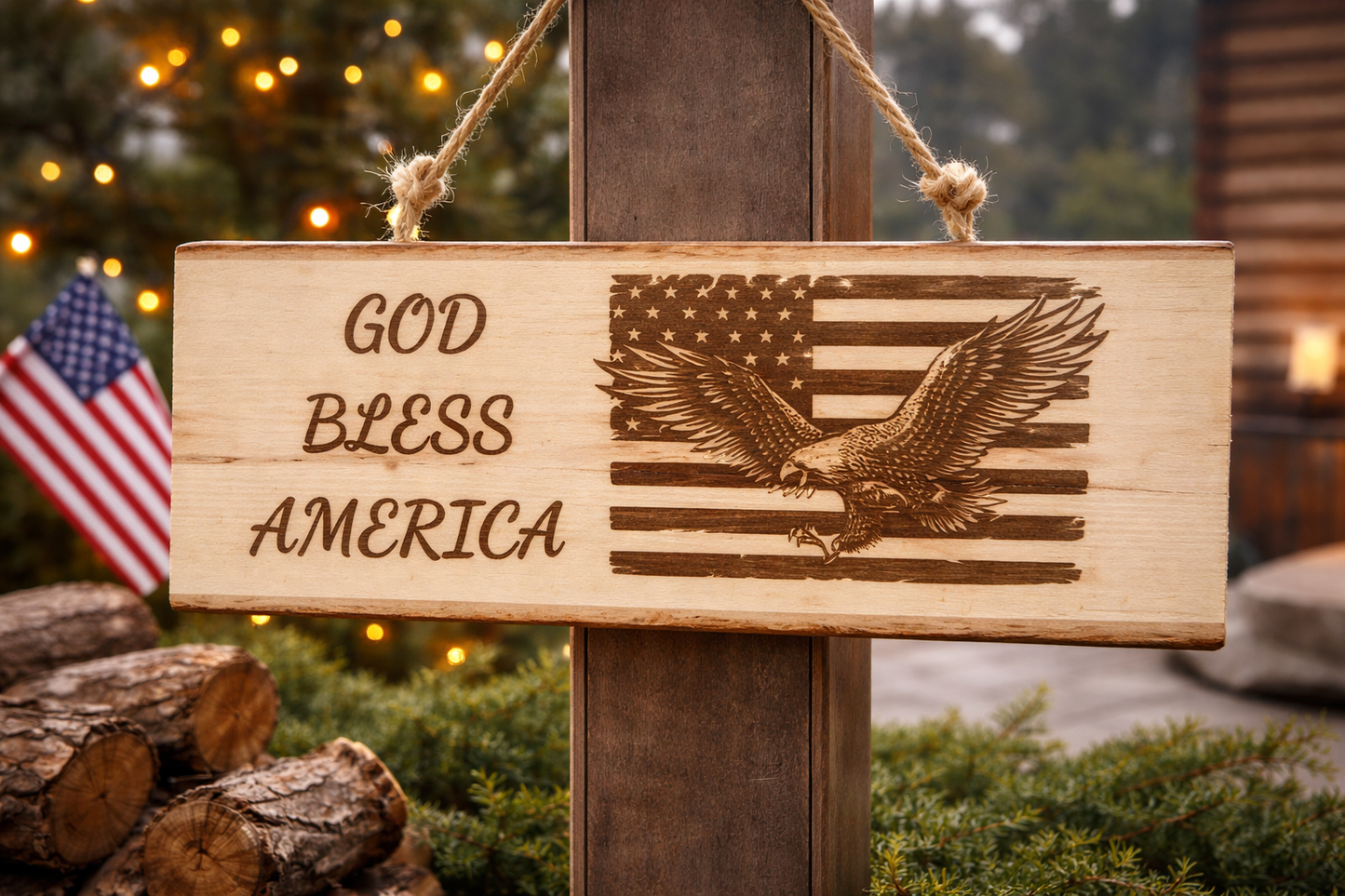 Wooden Sign “God Bless America” – Rustic Patriotic Wall Decor