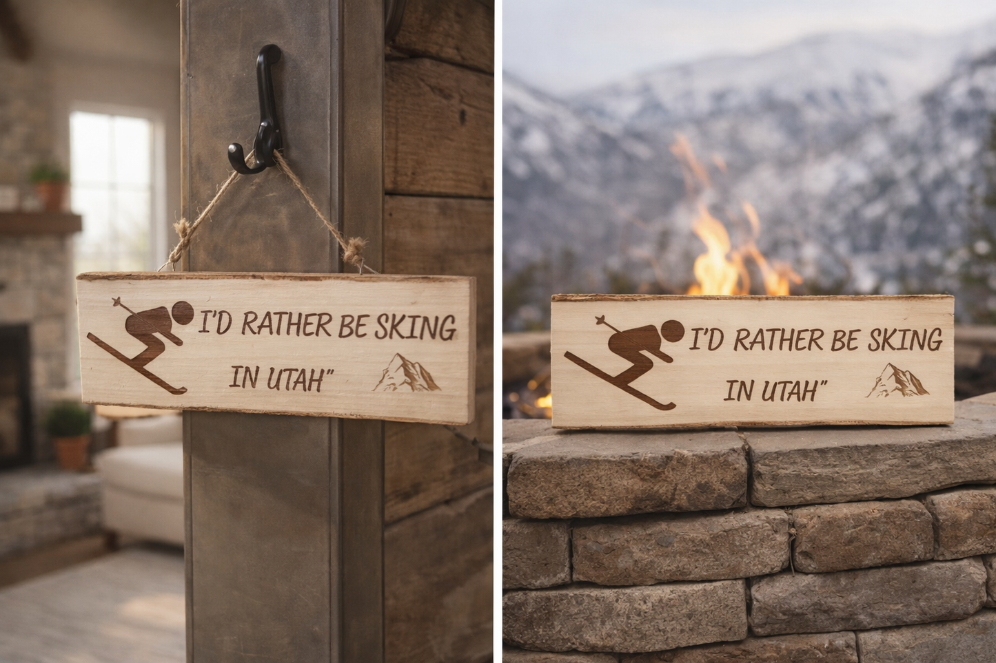 Wooden Sign “I’d Rather Be Skiing in Utah” – Rustic Cabin Decor