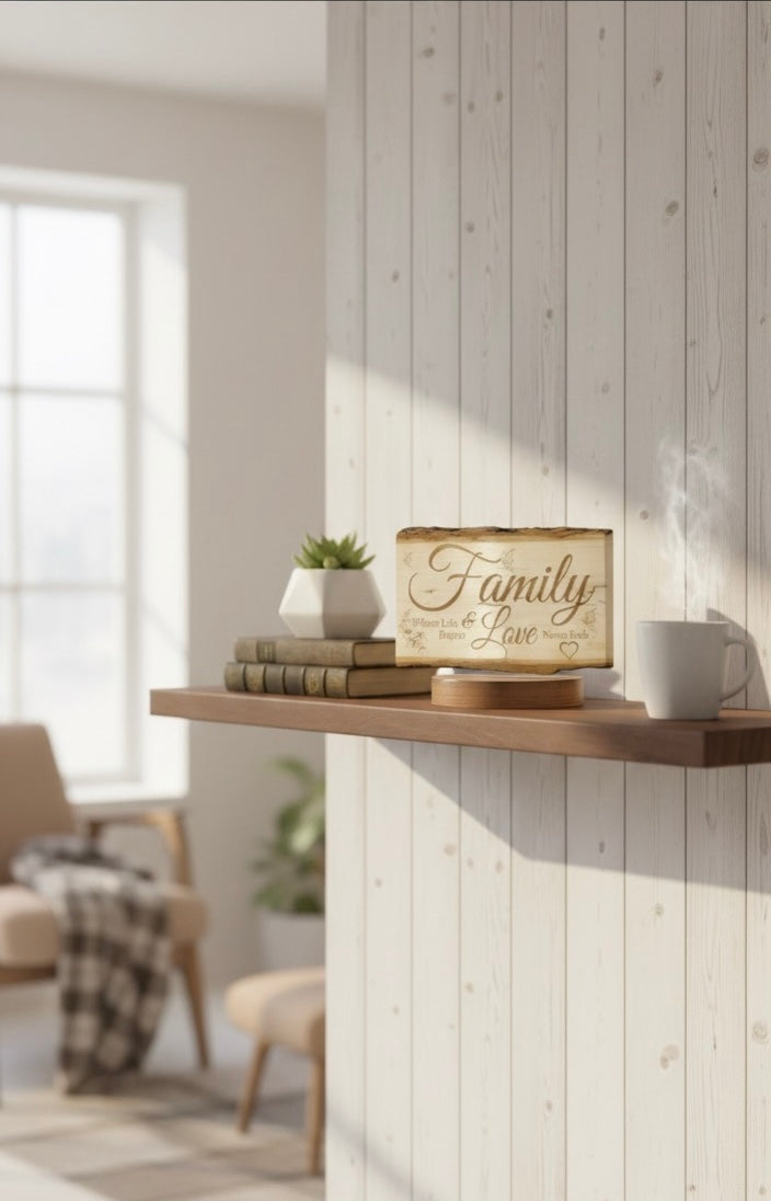 👉 Letrero de Madera “Family – Where Life Begins & Love Never Ends”