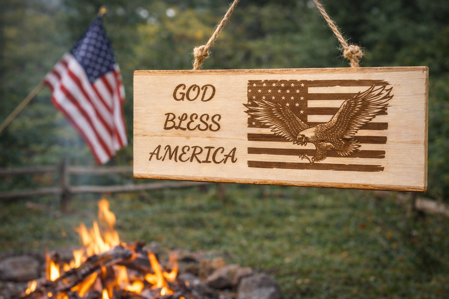 Wooden Sign “God Bless America” – Rustic Patriotic Wall Decor