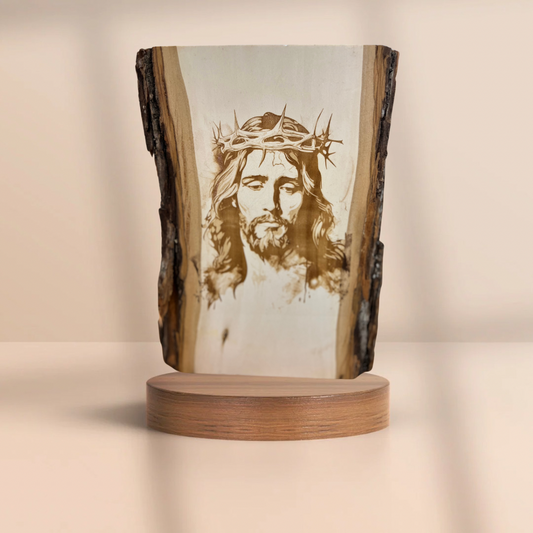 Jesús con Corona de Espinas - Grabado en Madera Natural