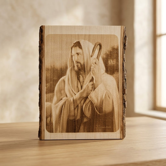 Jesus the Good Shepherd – Engraved Wood Wall Art