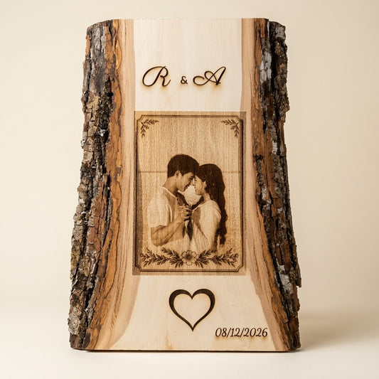 Ejemplo de retrato personalizado grabado a láser en madera natural